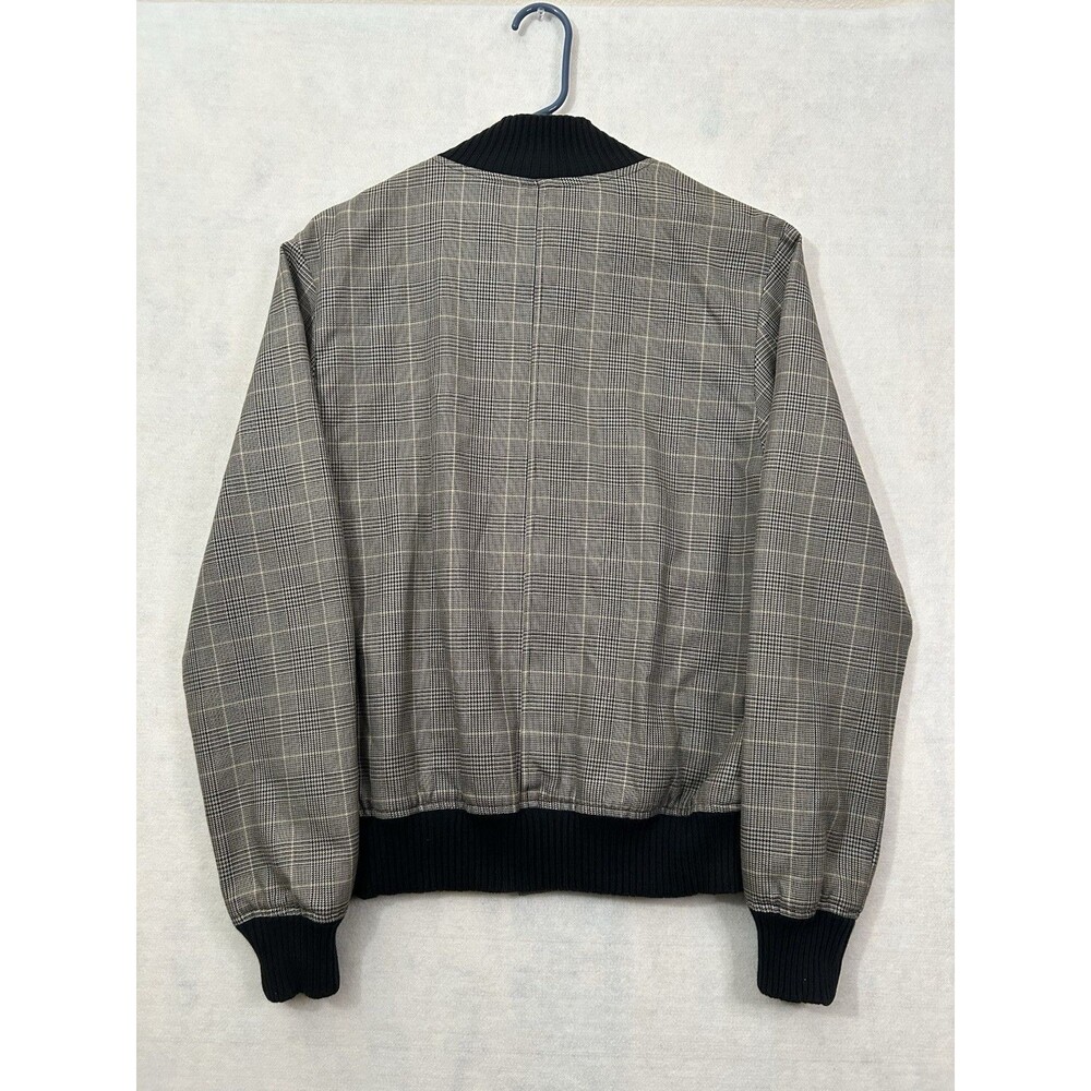 Zara Man Large Gray Black Glen Check Bomber Jacket 100% Cotton Harrington Plaid - Picture 4 of 8
